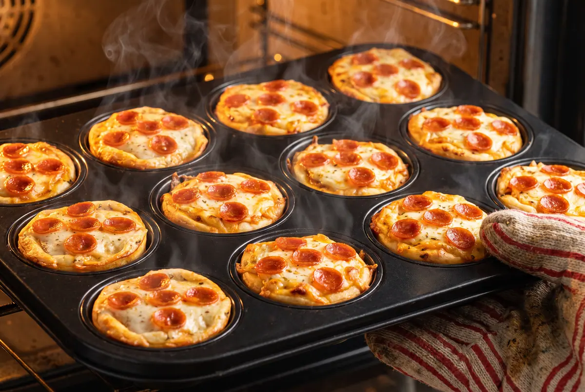 Italian Pizza Muffins coming out of the oven