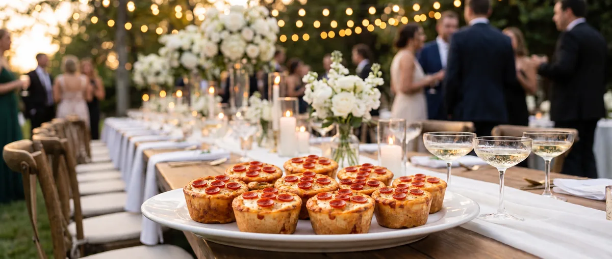 Italian Pizza Muffins plated at a candlelit wedding reception