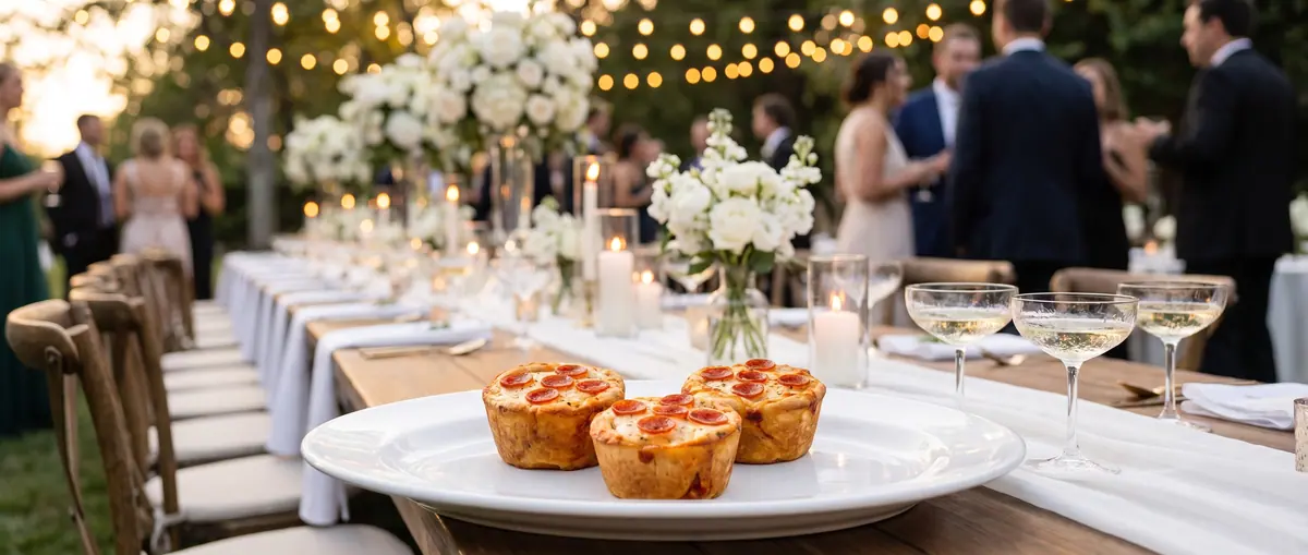 Italian Pizza Muffins plated at a candlelit wedding reception