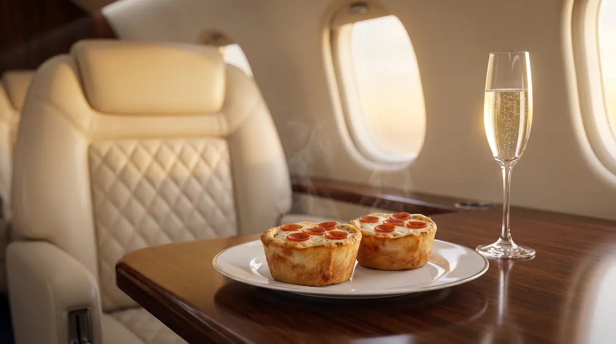 Italian Pizza Muffins served in a private jet cabin