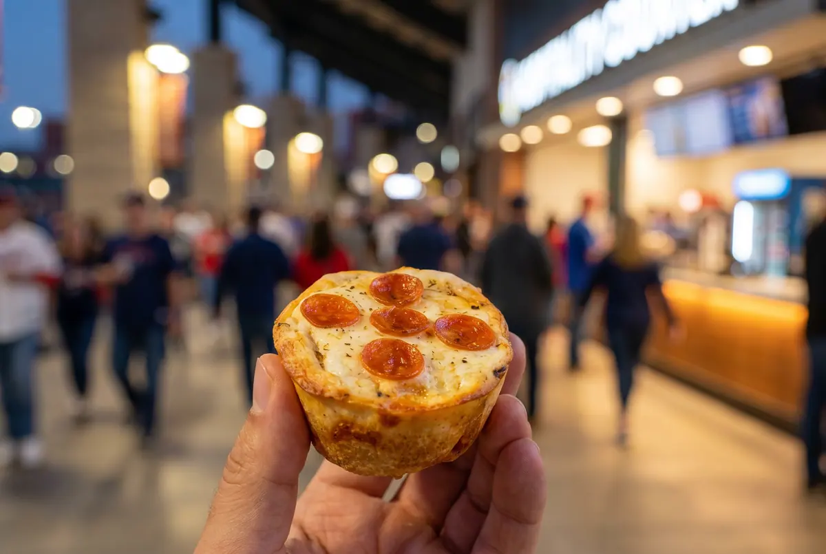 An Italian Pizza Muffin on a stadium concourse
