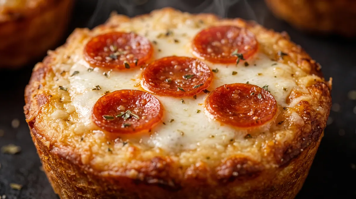 A golden Italian Pizza Muffin fresh from the oven